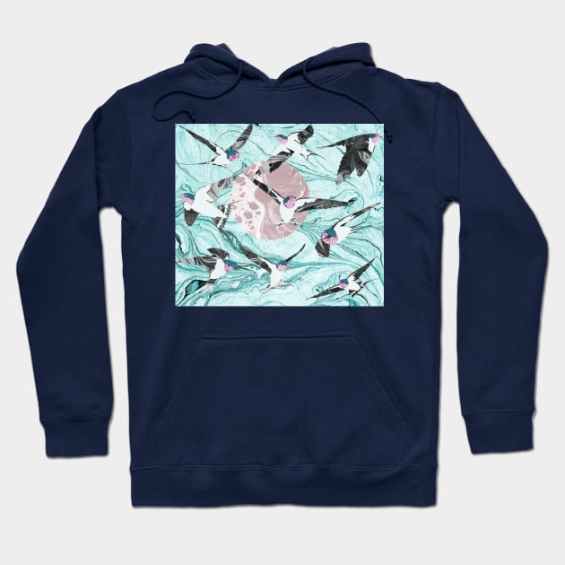 Swallows In Flight Marbled Paper Hoodie by MarbleCloud